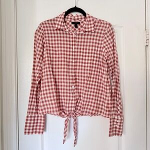 J.Crew Women's Burnt Orange Gingham  Button-Down Top with Tie at Waist
